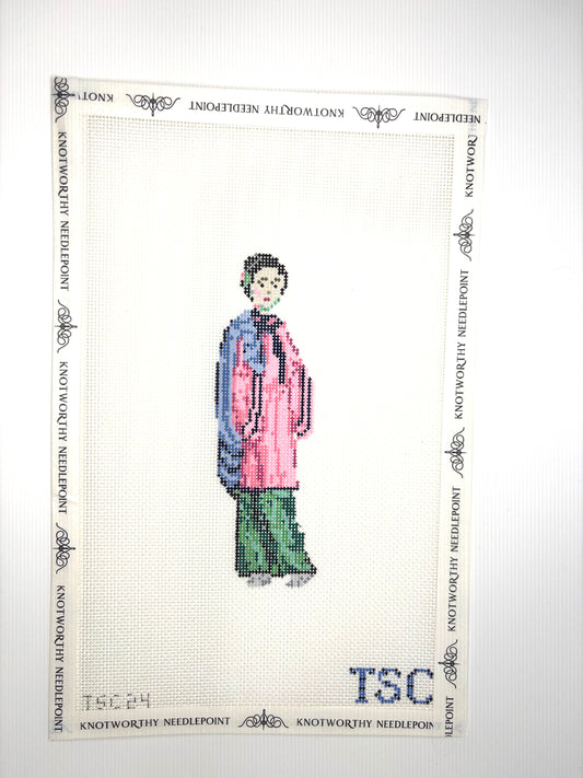 The Sheffield Collection Pith Painting Qing Dynasty Woman 18 mesh needlepoint canvas 7 x 3 inches TSC24