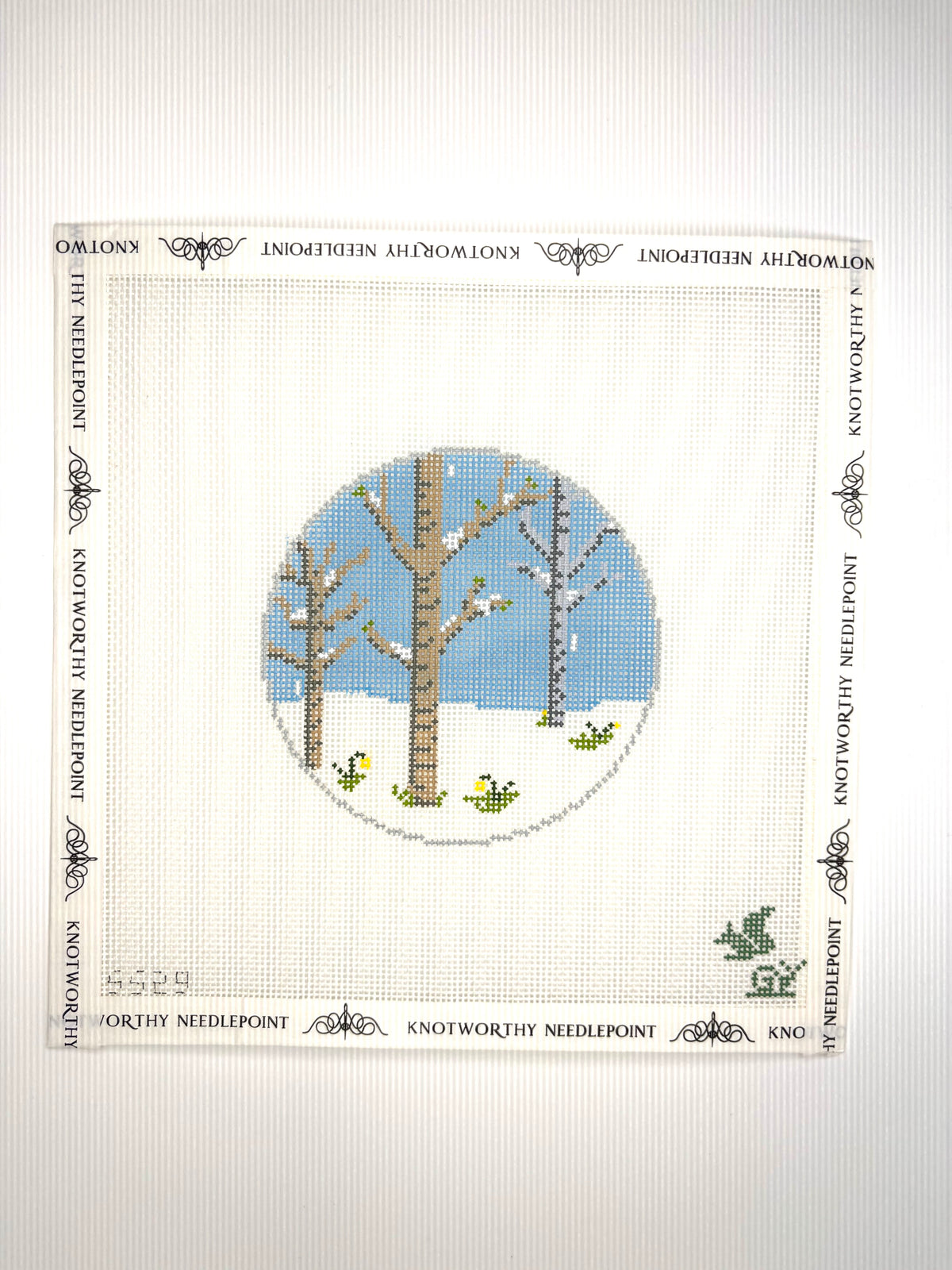 Silver White Winters That Melt Into Spring 18 mesh needlepoint canvas by The Squirrel and The Snail from the My Favorite Things collection