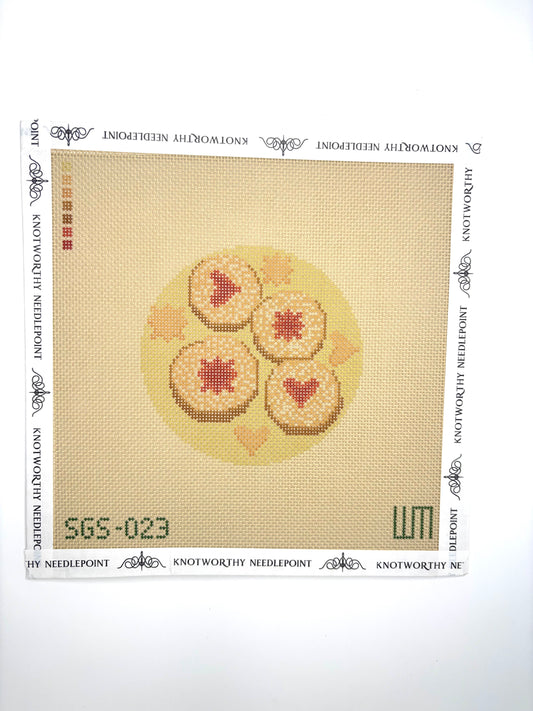 Spring Gate Stitchery Lintzer Cookie Round 4 inch 18 mesh needlepoint canvas from the Holiday Cookie Collection