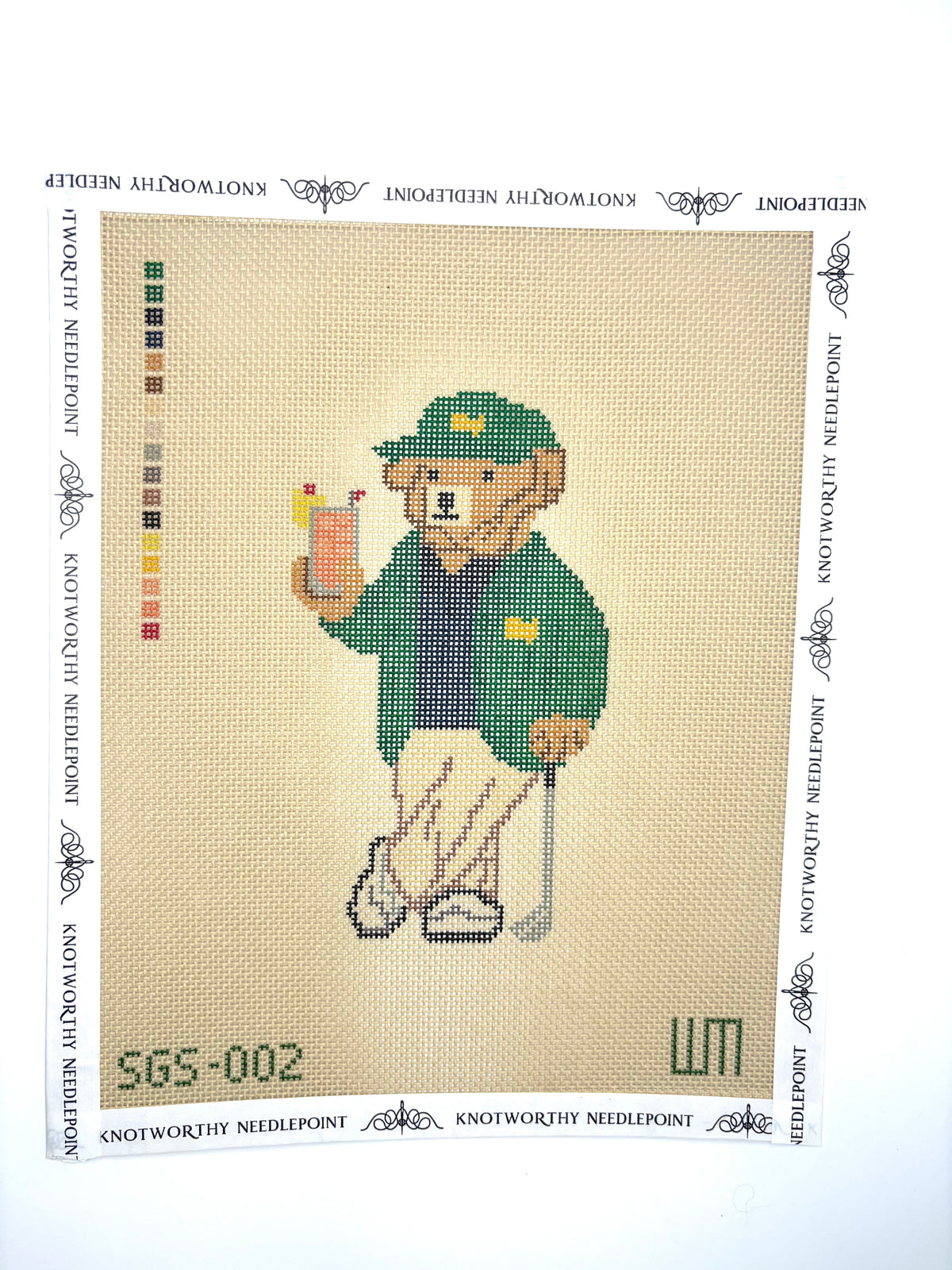 Spring Gate Stitchery Winning Golf Bear hand-painted 18 mesh needlepoint canvas 4 x 6 inches