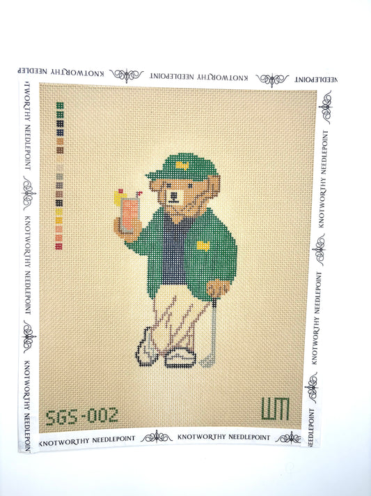 Spring Gate Stitchery Winning Golf Bear hand-painted 18 mesh needlepoint canvas 4 x 6 inches