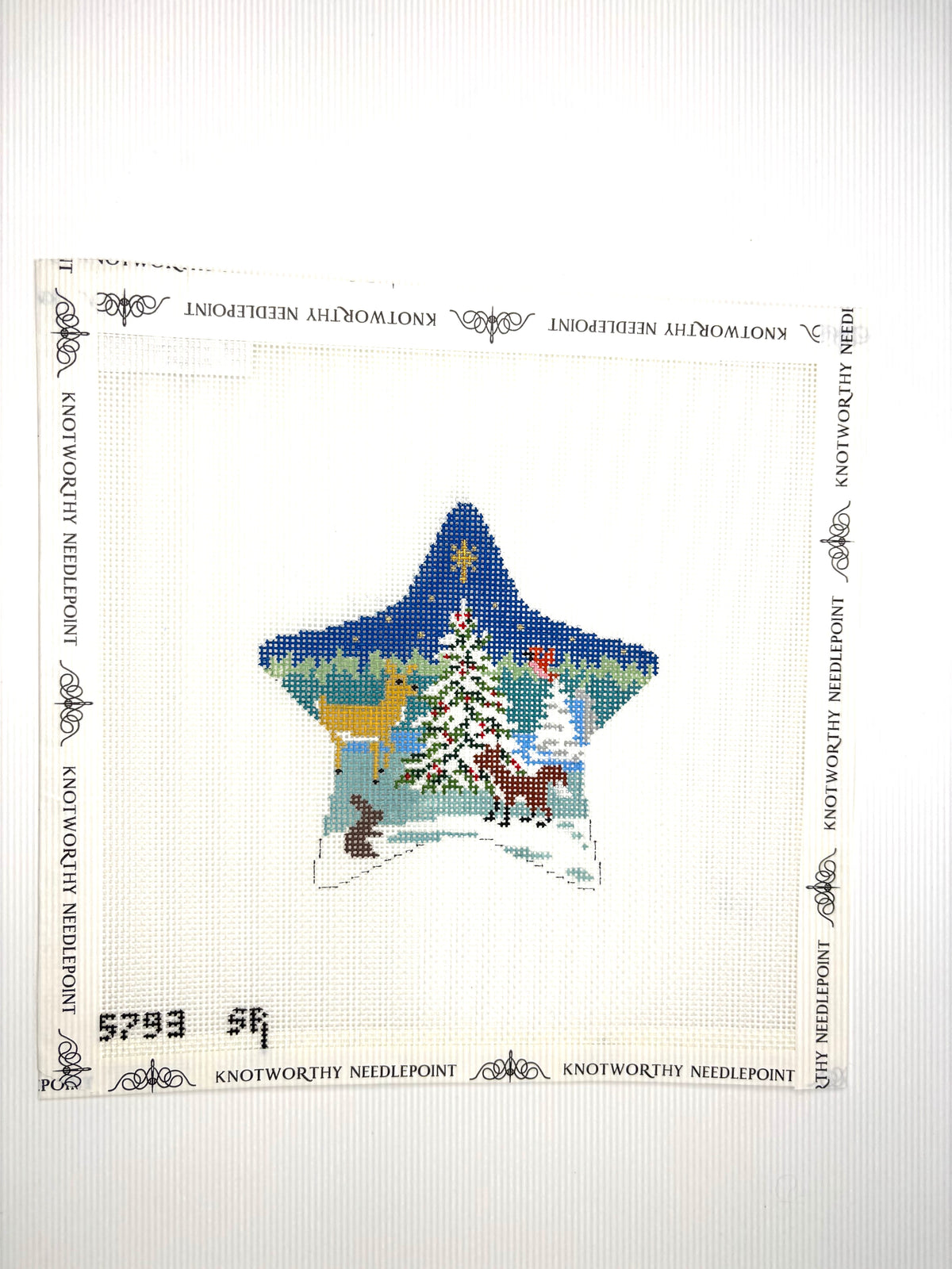 Susan Roberts Forest Tree and Animals Star 18 mesh Christmas needlepoint canvas 5793