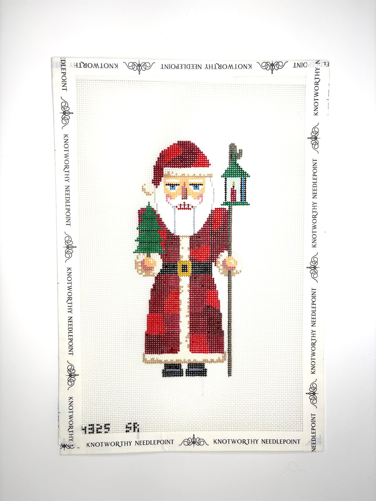 Susan Roberts Patchwork Santa Nutcracker hand-painted 18 mesh needlepoint canvas 6.5 inches high 4325