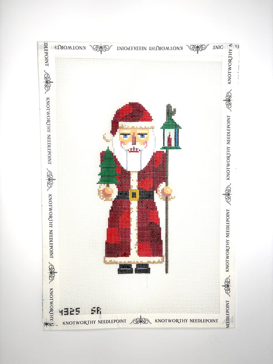 Susan Roberts Patchwork Santa Nutcracker hand-painted 18 mesh needlepoint canvas 6.5 inches high 4325