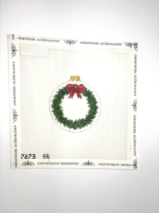 Susan Roberts personalized Christmas Wreath Ornament hand-painted 18 mesh needlepoint canvas