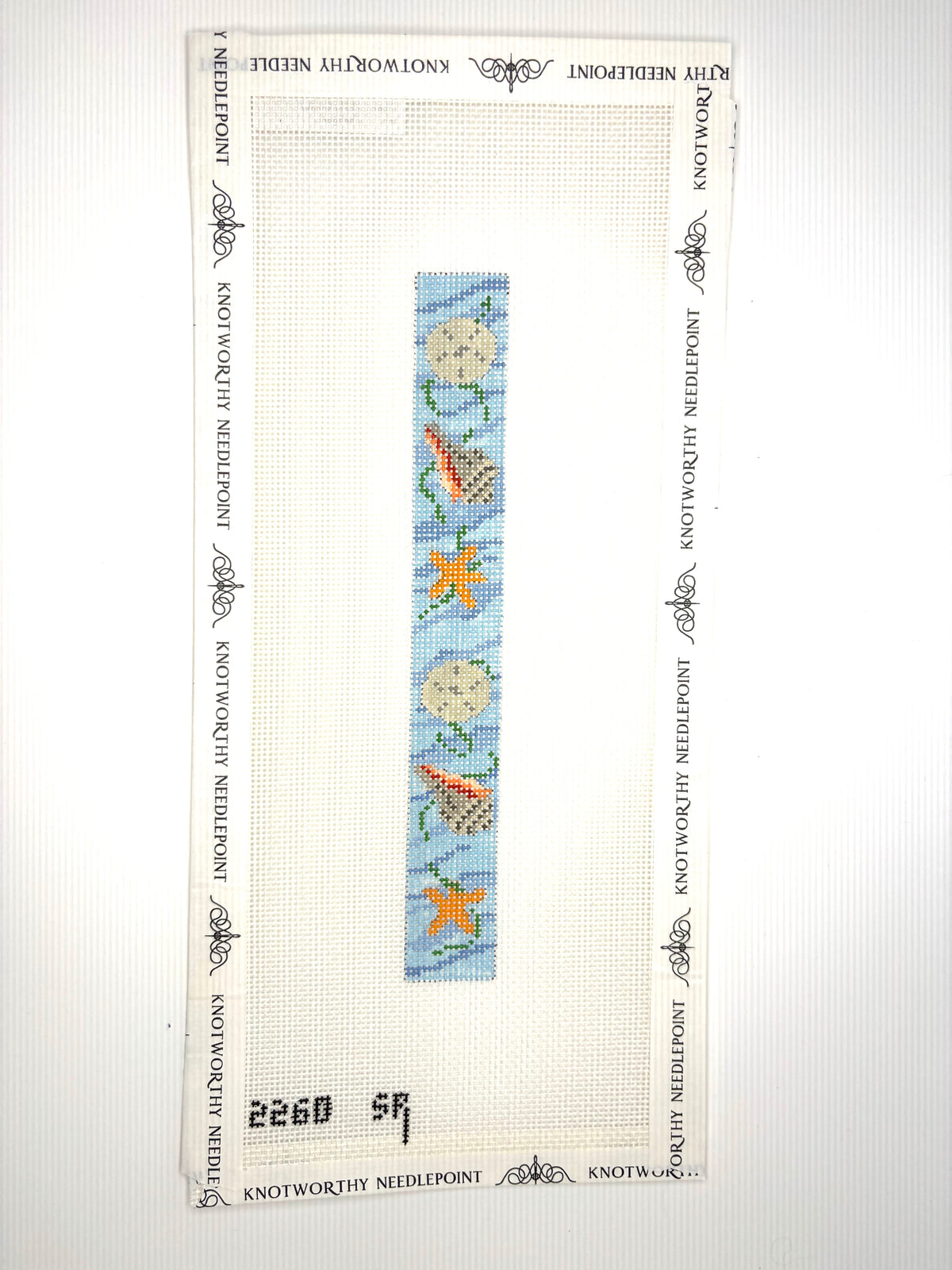 Susan Roberts Sea Shells Key Fob 18 mesh coastal needlepoint canvas 1 x 7.5 inches 2260