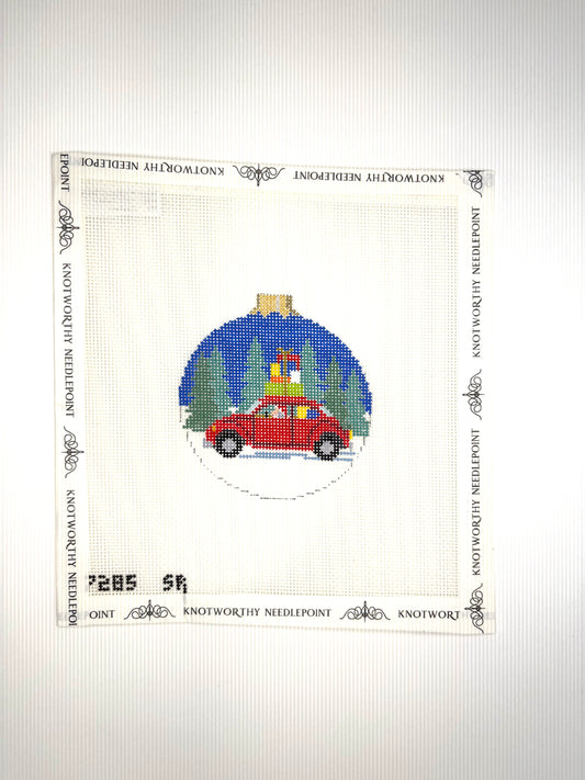 Susan Roberts Shopping Bug 3 inch round 18 mesh needlepoint canvas