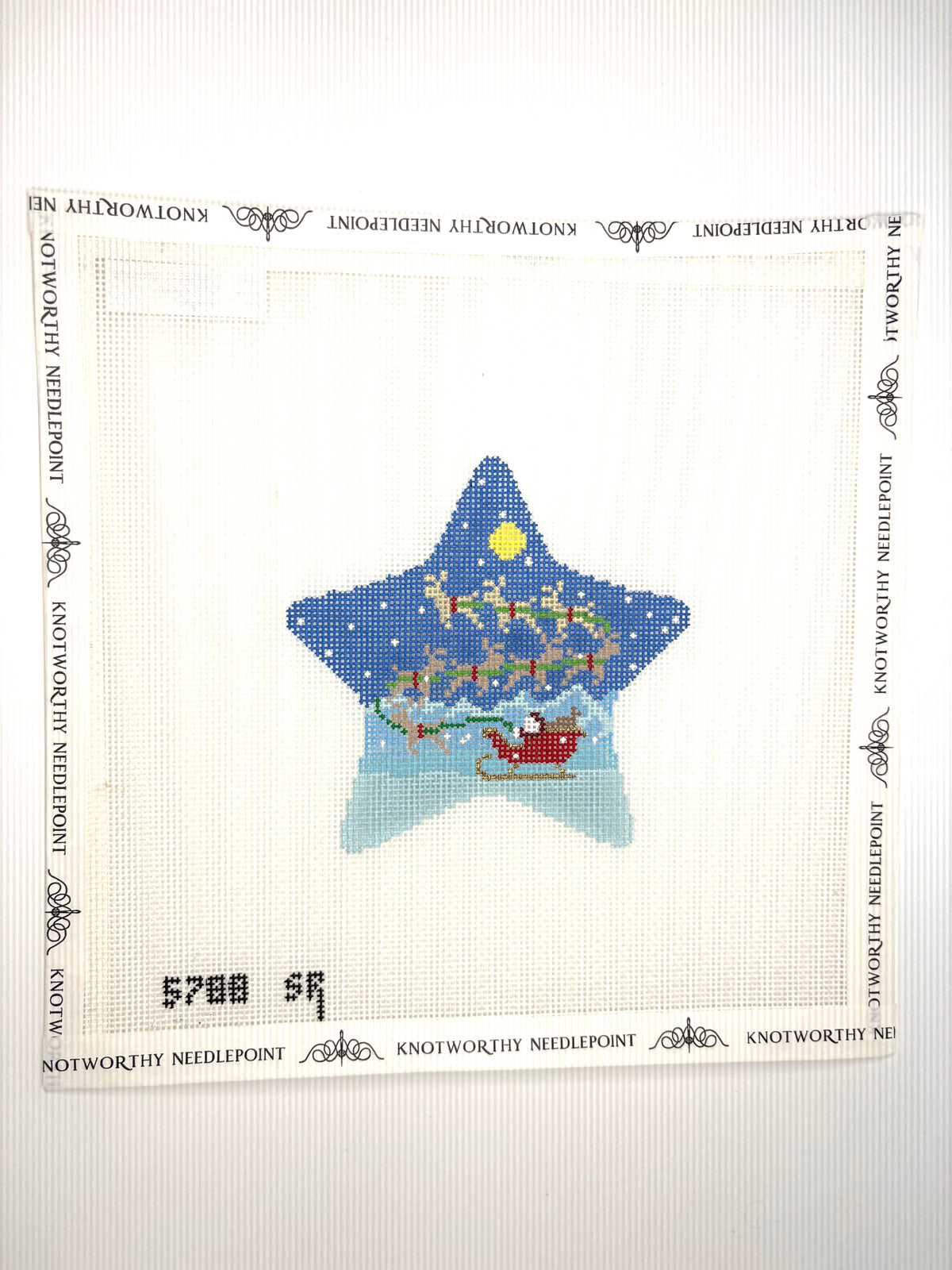 Susan Roberts Sleigh and 8 Reindeer Star 18 mesh Christmas needlepoint canvas 4 x 4.25 inches SR-5788