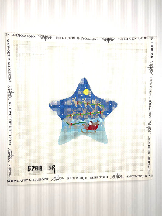Susan Roberts Sleigh and 8 Reindeer Star 18 mesh Christmas needlepoint canvas 4 x 4.25 inches SR-5788