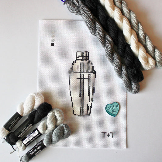 Cocktail Shaker needlepoint canvas by Threaded & Tipsy