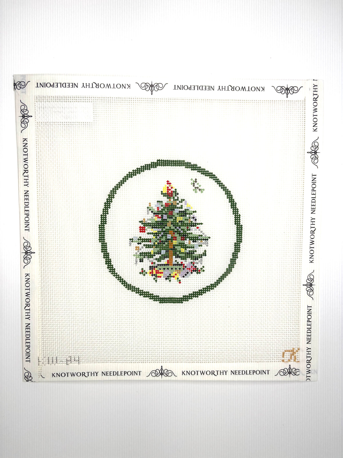 Transferware Christmas Round Needlepoint Canvas by Kate Woodward (KW-84) on 18 mesh