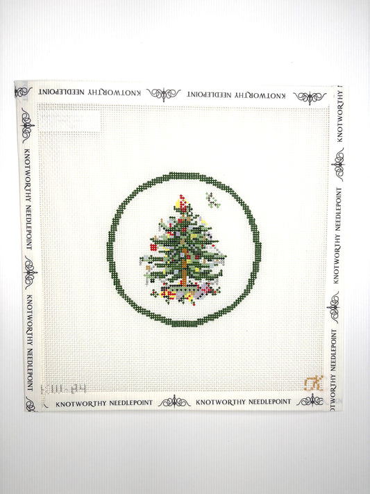 Transferware Christmas Round Needlepoint Canvas by Kate Woodward (KW-84) on 18 mesh